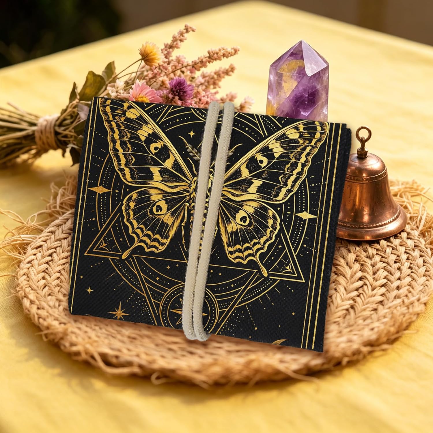 GLOBLELAND 2 Pcs Tarot Card Bags Moth and Skull Pattern Polyester Tarot Card Holder Storage Pouch for Playing Cards Supplies Beginner Divination Lover Gifts
