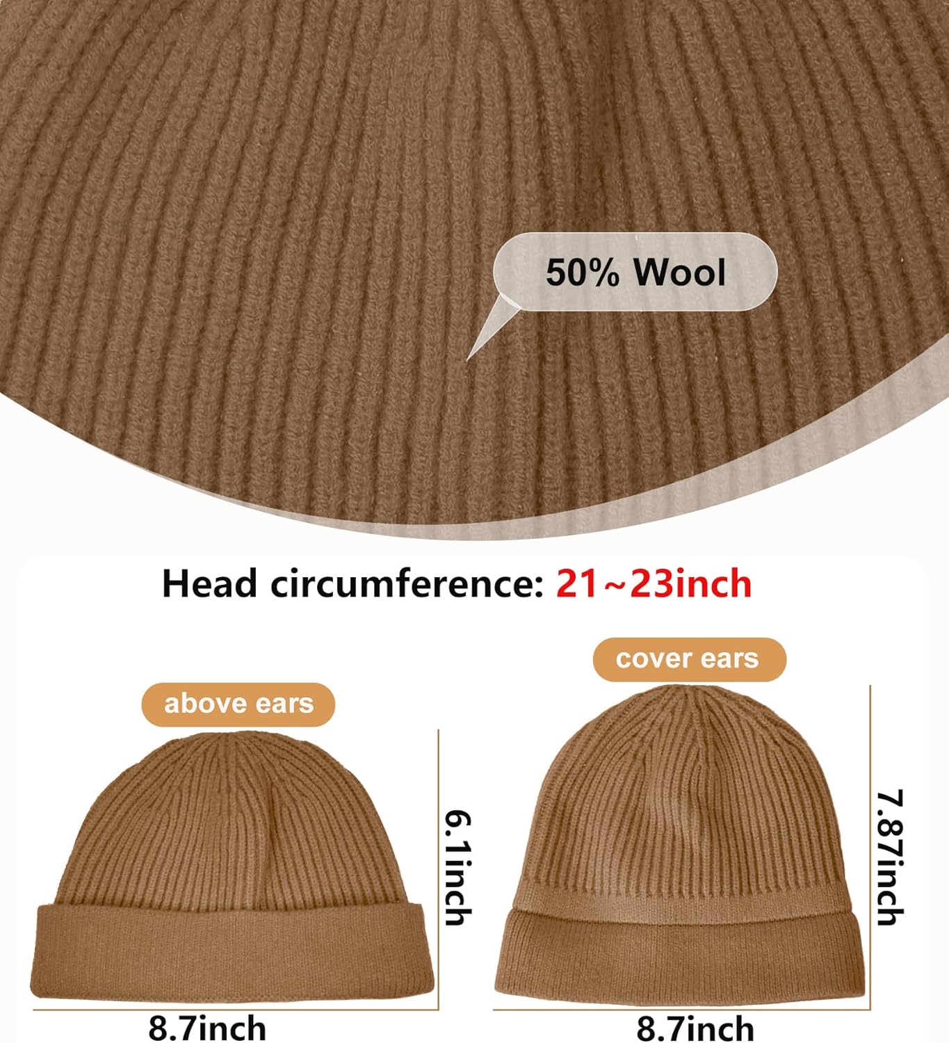 Swag Wool Knit Cuff Short Fisherman Beanie for Men Women, Spring Fall Winter Warm Hats, Trawler Skull Cap, Watch Cap - Image 3
