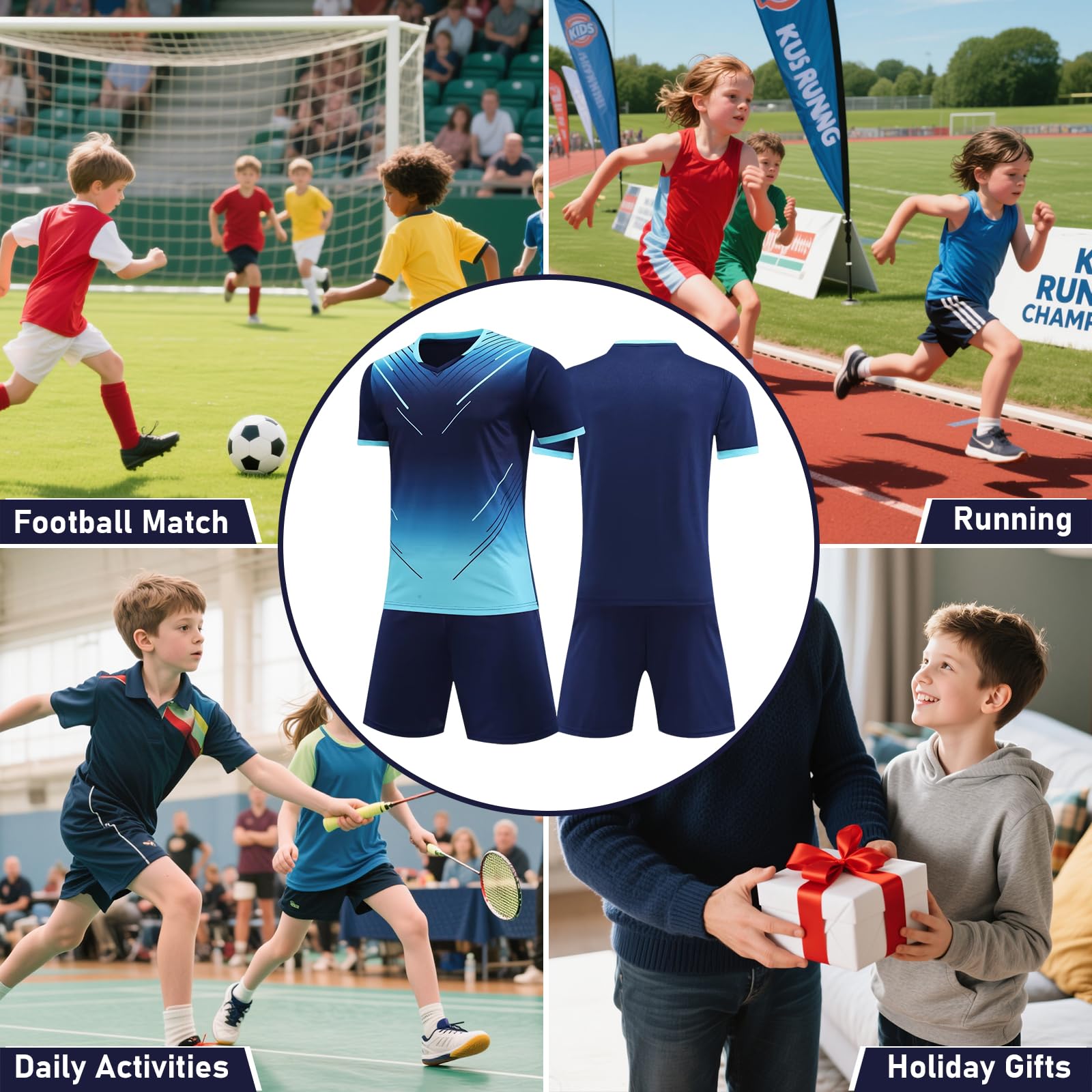 Maglia da Calcio Ragazzi, Asciugatura Rapida Set di Maglietta e Pantaloncini 2 Pezzi, Traspirante Tuta Calcio, Leggero Abbigliamento Sportivo Basket per Bambini 7-13 Anni