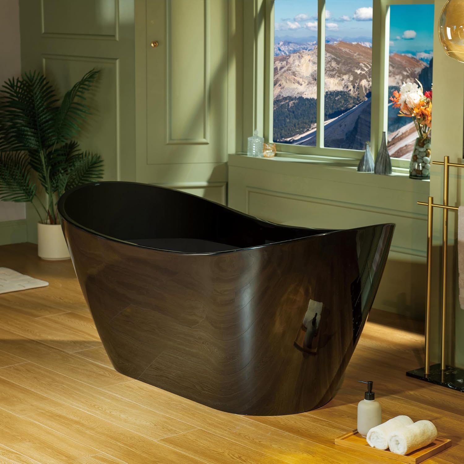 WOODBRIDGE 59" L x 28-3/4" W Freestanding Contemporary Soaking Bathtub with Matte Black Drain & Overflow, Black, B8811-MB