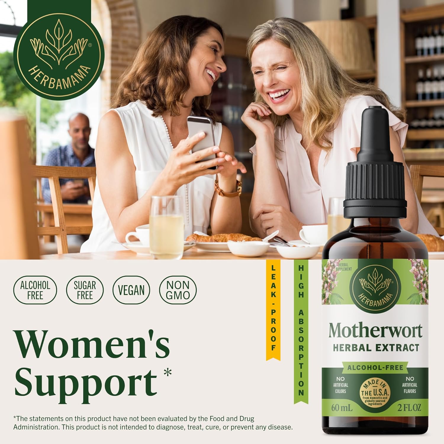 HERBAMAMA Motherwort Tincture - Vegan Motherwort Herb Extract Calm Drops for Women's Support - Non-GMO, Alcohol & Sugar-Free Liquid Relaxation Supplement, 28-Day Supply - Image 2