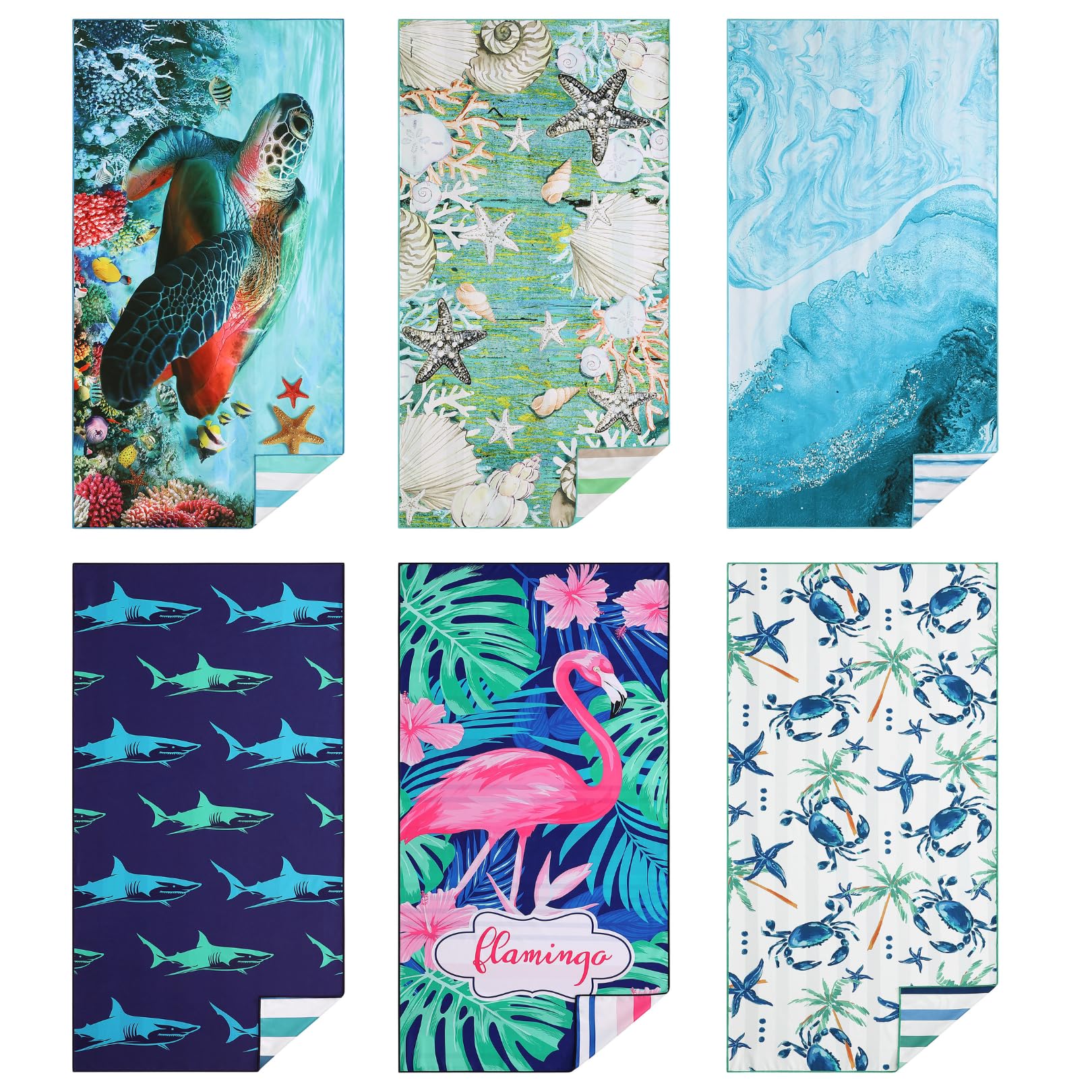 Casa Platino Beach Towels 6-Pack Extra Large – 71"x32" Lightweight, Quick-Dry & Sand-Free Microfiber – Soft, Double-Sided Swim, Pool & Travel Towels for Camping, Vacation & Beach Essentials – Muara