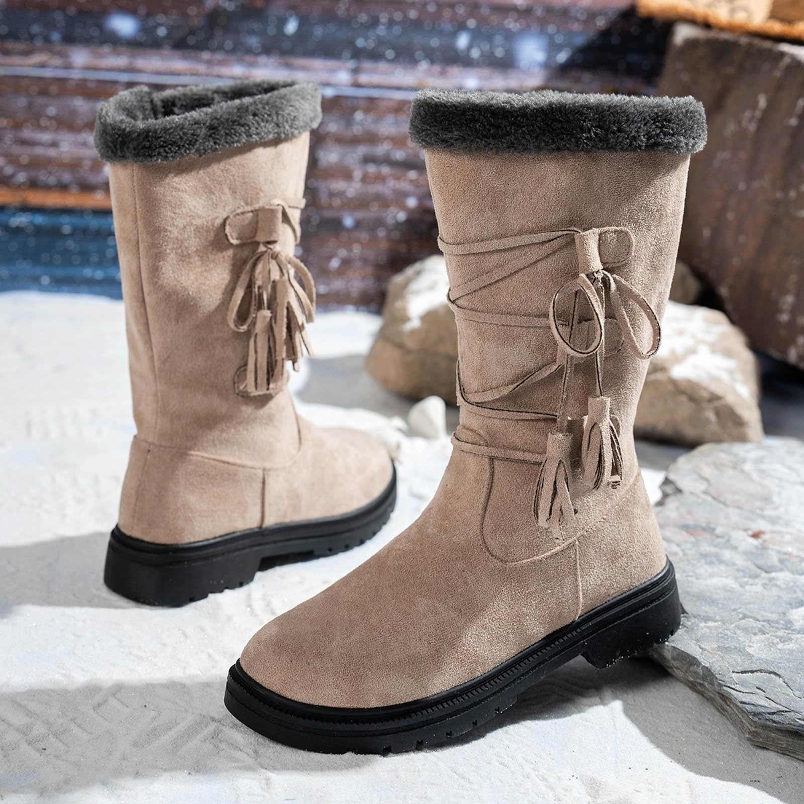 Botas por Encima de la Rodilla Botas de Ante Invierno Media Pantorrilla con Cremallera Lateral y Forro Polar para máxima Comodidad y Calidez. Calzado Informal Moda.