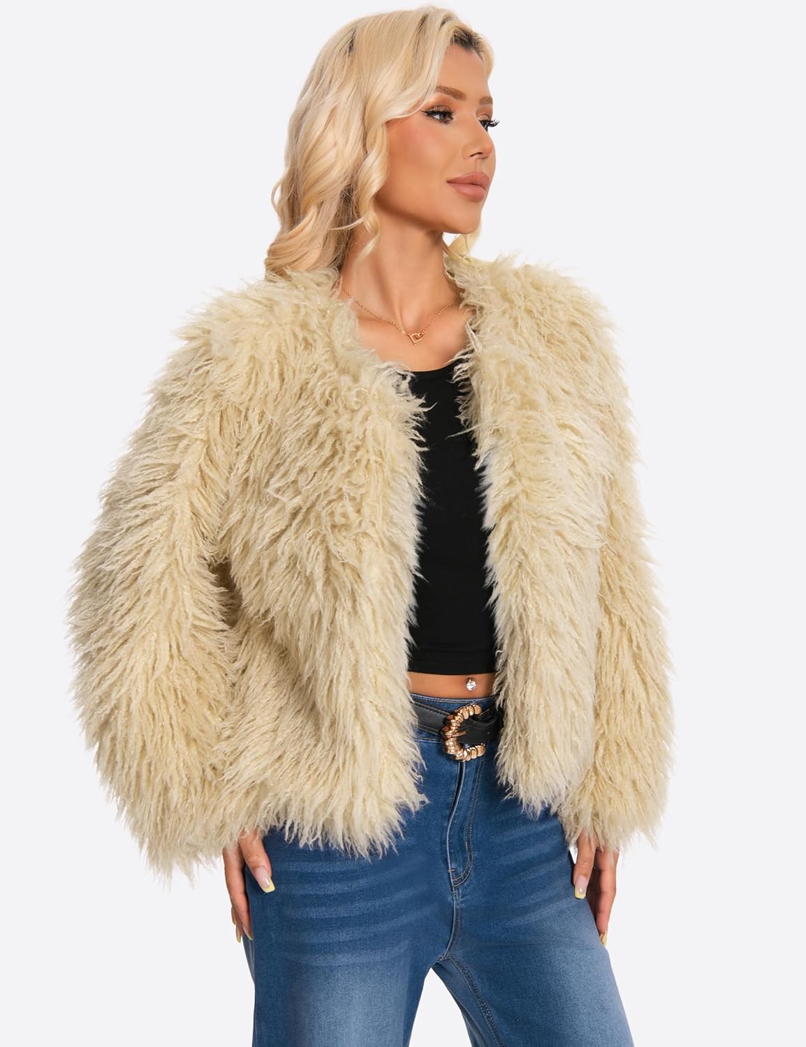 2026 Winter Coats for Women Trendy Faux Fur Coat Fall Fuzzy Jackets Open Front Fluffy Jacket Dressy Casual Outerwear - Image 3