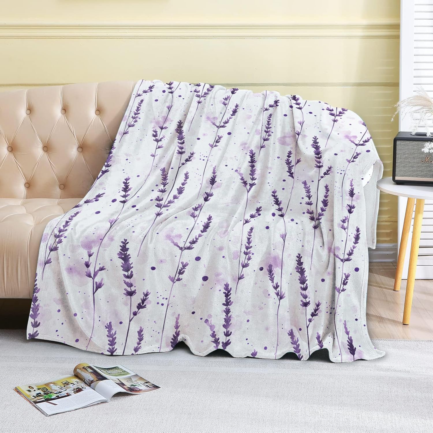 Lavender Fleece Blanket - 50x60in Purple Flower Floral Nature Throw Blankets,Soft Cozy Lightweight, Ideal for Living Room Home Decor and Kids Women Girls Spring Gifts - Image 2