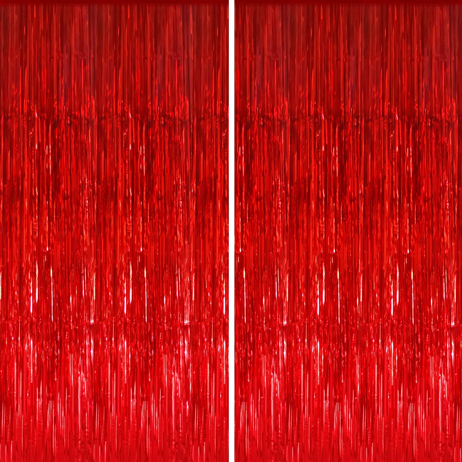 GOER 3.2 ft x 9.8 ft Metallic Tinsel Foil Fringe Curtains,Party Streamer Backdrop for Birthday,Graduation Decorations and New Year Eve (2 Packs,Red)