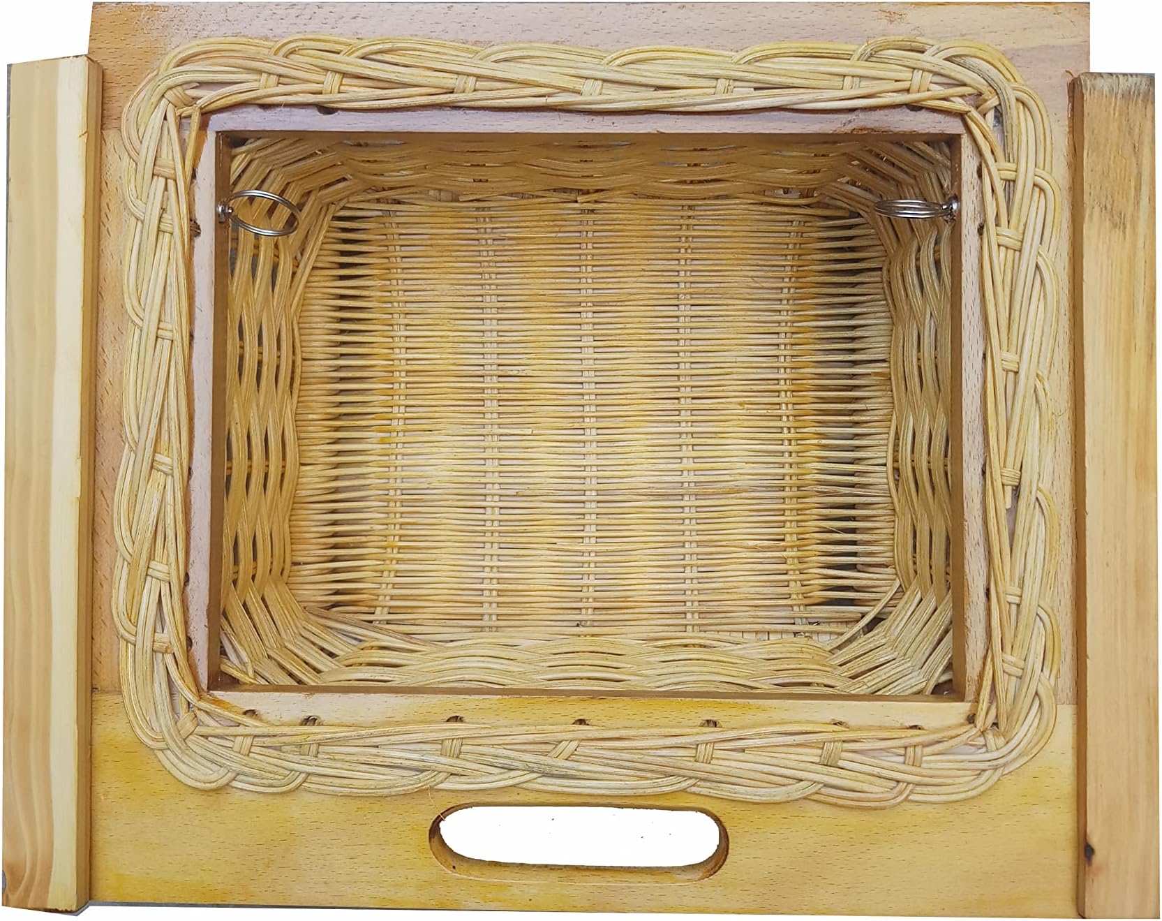 NIMRA Wooden Wicker Basket for Modular Kitchen | Pull Out Basket for Onion, Potato, Vegetable, Fruit 16X13X6 inch with Side Runner Beechwood Melamine Polish and Locking System