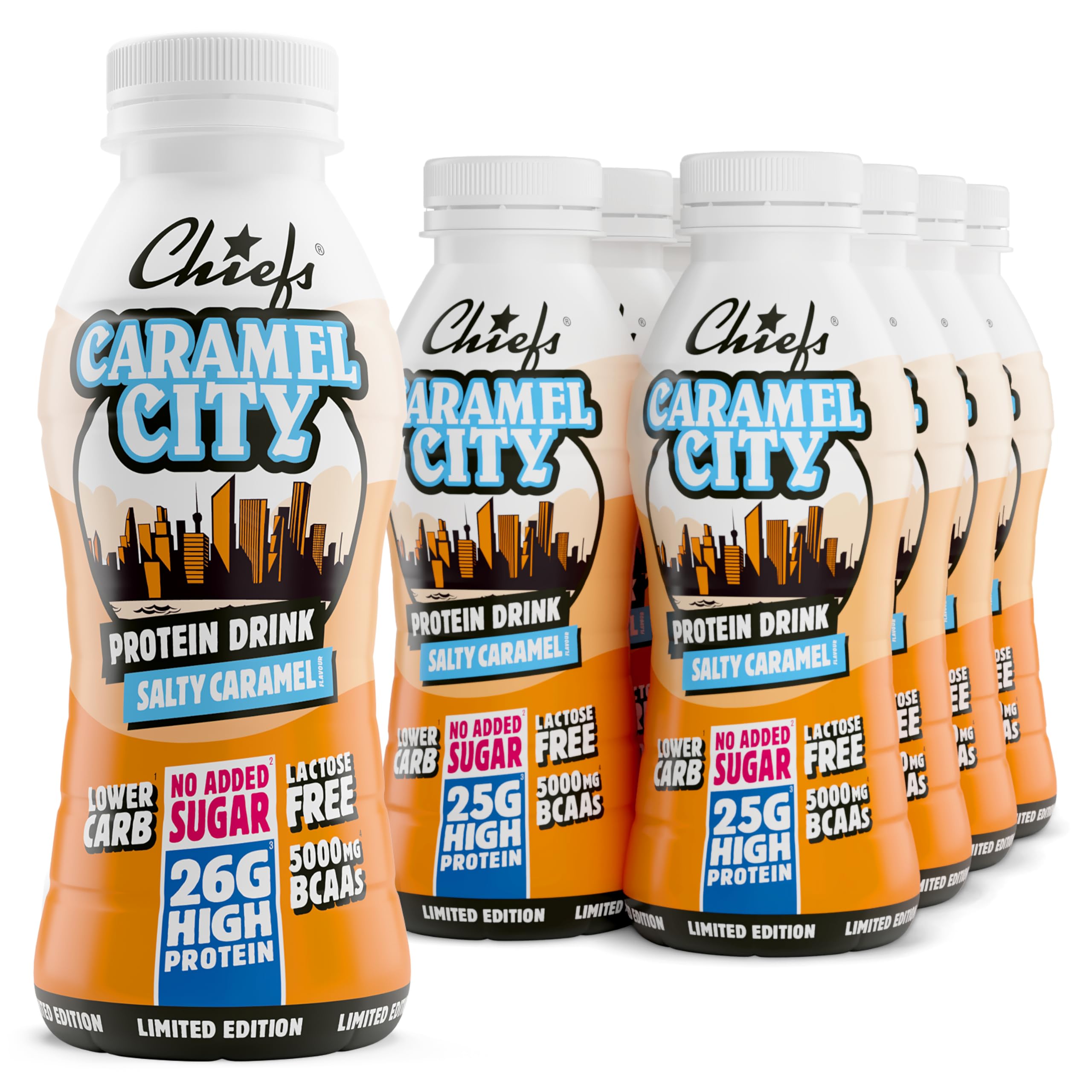 Chiefs Drink di Proteine, Bevanda Proteica al Caramello, Senza Lattosio, Senza Grassi e Zuccheri Aggiunti, 8 confezioni x 330ml