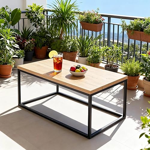 Miniatura 3 de CENSI Mesa de centro de roble natural de 40 pulgadas para sala de estar, rectangular, estilo industrial moderno de mediados de siglo, parte superior