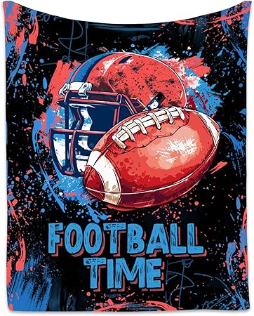 Football Blanket, Cozy Soft Throw Blankets for Kids, Cool Black Flannel Throw Gifts for Couch Office, 30x40 Inches