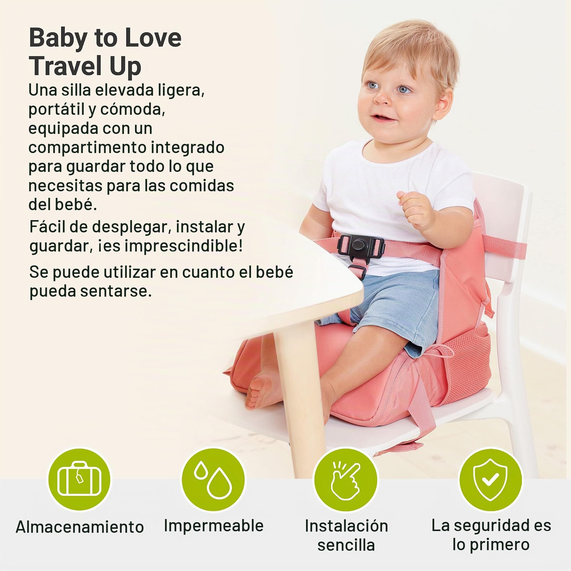 BabyToLove Travel Up Asiento elevador para bebé y almacenamiento | Ligero sobre la marcha y fácil de llevar | Rust
