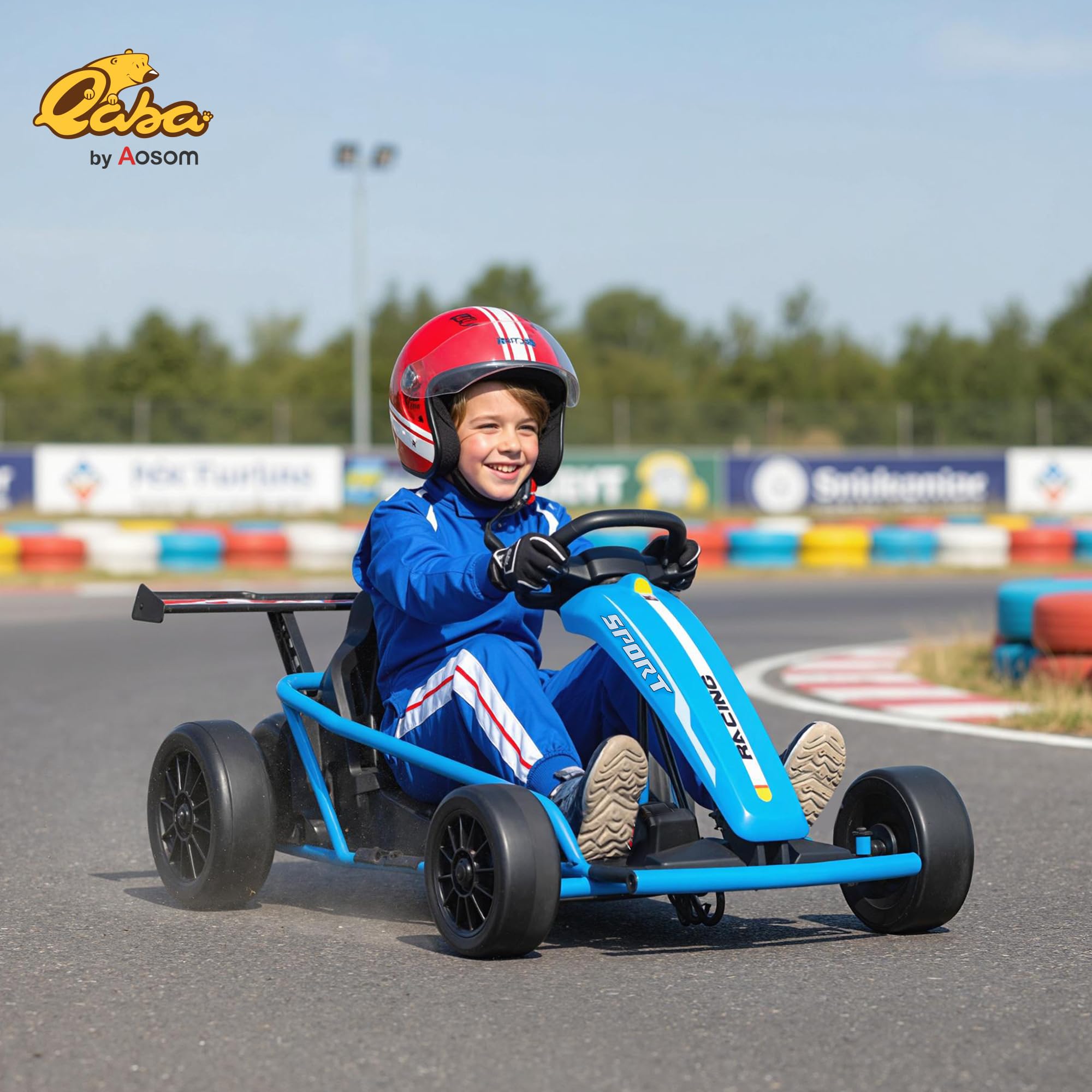 AIYAPLAY 24V Go-Kart per bambini 6-13 km/h Drift Kart 8-12 anni Blu