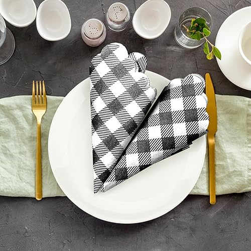 Vista 15 de Seajan 100 servilletas a cuadros desechables con borde festoneado, diseño a cuadros para bodas, fiestas de cumpleaños, cenas, bebidas y decoraciones