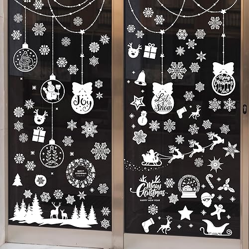 Pegatinas de Navidad para ventanas de nieve, calcomanías para decoración de ventanas de vidrio, decoraciones de Navidad, copos de nieve, Santa