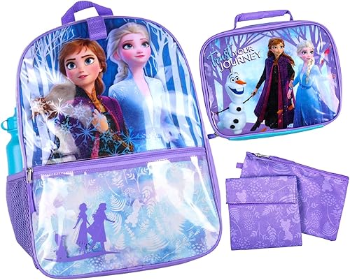 Disney Frozen Anna Elsa Olaf Trust Your Journey - Juego de mochila de 5 piezas, AzulPúrpura, talla única