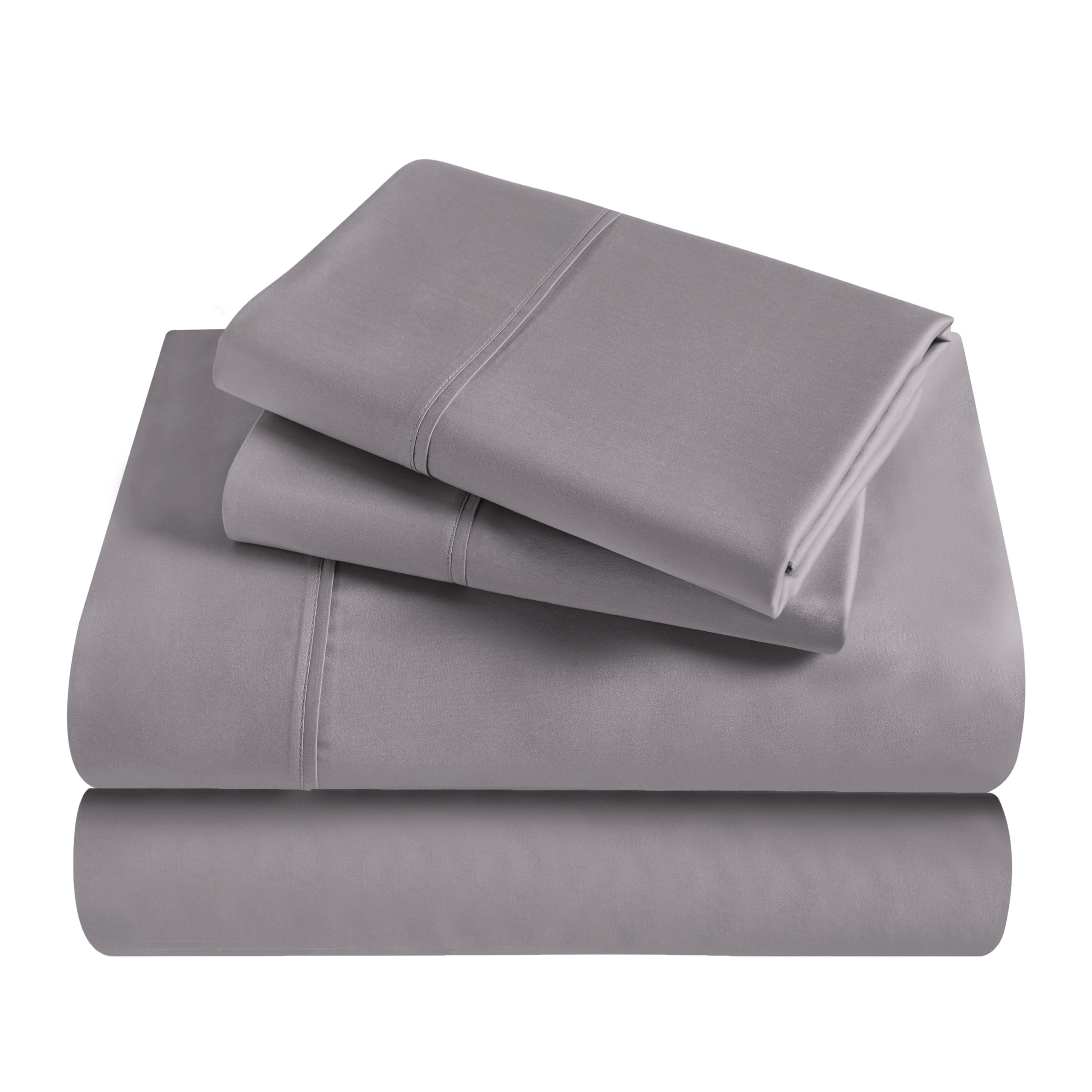 Superior Modal from Beechwood 300 Thread Bed Sheet Set, 1 Elastic Deep Pocket Fitted Sheet, 1 Flat Sheet, 2 Pillowcases, Soft Cool Sheets, Sateen Weave, Bedding Essentials, Queen, Grey