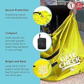 J.L. Childress Gate Check Travel Bag for Single & Double Stroller, Neon Yellow