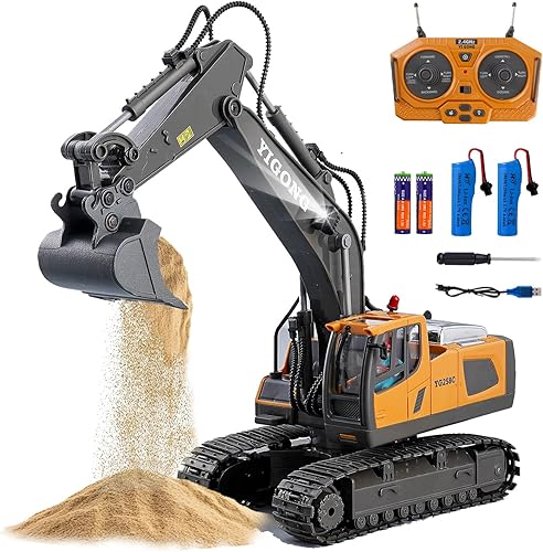Cogwak Excavadora de juguete RC de 11 canales, vehículos de construcción a control remoto, camión excavador de arena con pala de metal, rotación de