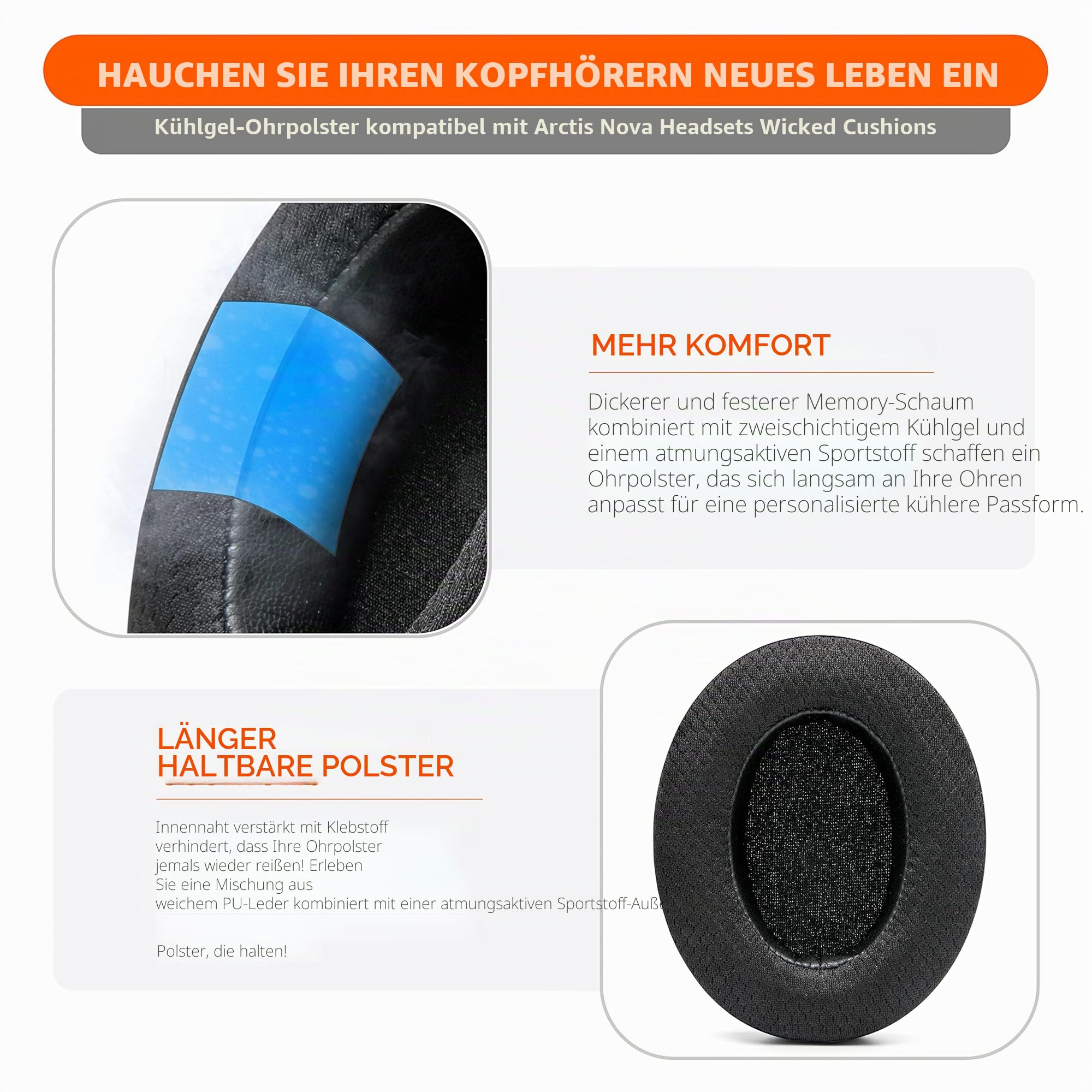 WC Freeze für Arctis Nova – Hybrid-Gewebe-Kühlgel-Ersatz-Ohrpolster für Arctis Nova Pro Wired, Nova 7, 5, 4, 3, 1 – hergestellt von Wicked Cushions (passt Nicht für Nova Pro Wireless) | Black