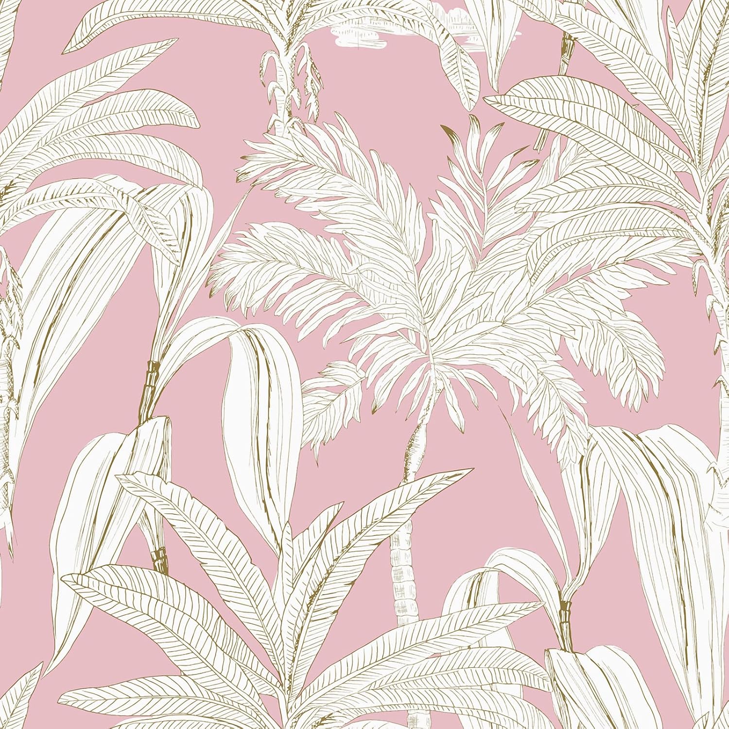 VaryStyle 17.7"x393" Pink Palm Tree Wallpaper Tropical Jungle Palm Leaf Peel and Stick Wallpaper Pink and White Floral Contact Paper Waterproof Renter Friendly Wall Paper for Bathroom Girls Room Shelf