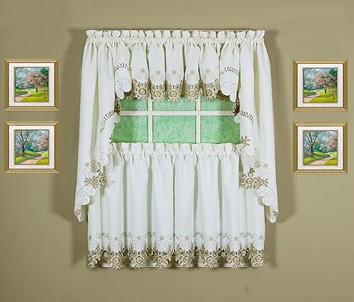 Miniatura 23 de Today's Curtain Verona - Nivel de bordado inverso, 36 pulgadas, crudo/rosa, 60 pulgadas de ancho x 36 pulgadas de largo