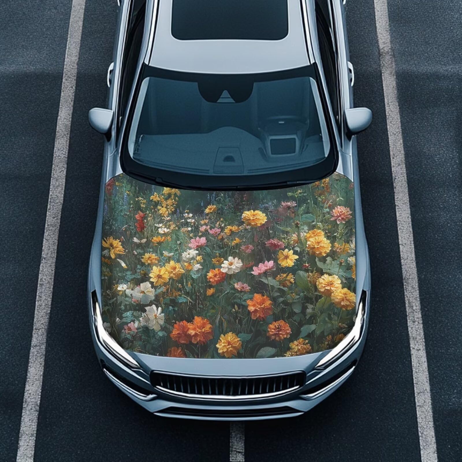 Garden Car Hood Cover Elastic Polyester Cover for Car Hood Removable Automotive Accessories for Most Automotive Sedans Trucks Pickup Sports Cars
