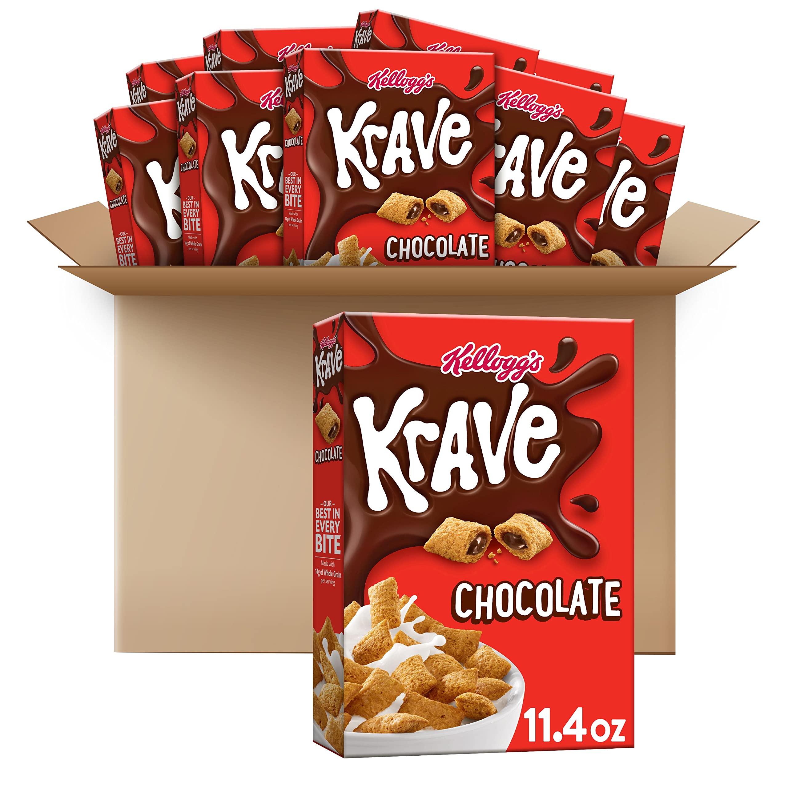 Kellogg's Krave, Breakfast Cereal, Chocolate, Filling Made with Real Chocolate, 7.125lb Case (10 Cou