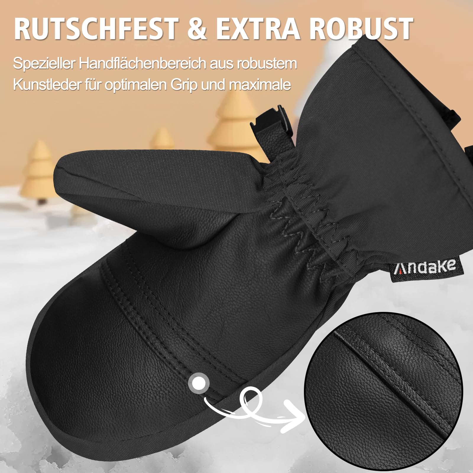 Andake Gants de Ski pour Enfants, garçons et Filles, moufles Chaudes, imperméables, Coupe-Vent, Respirantes, Thermiques pour Enfants, pour Le Ski, Le Snowboard et Les Sports de Plein air d'hiver