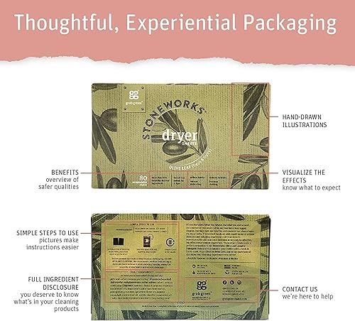 Miniatura 8 de Grab Green Stoneworks - Hojas para secadora, 160 hojas, aroma de rama de abedul, a base de plantas y minerales, suaviza las telas, reduce la