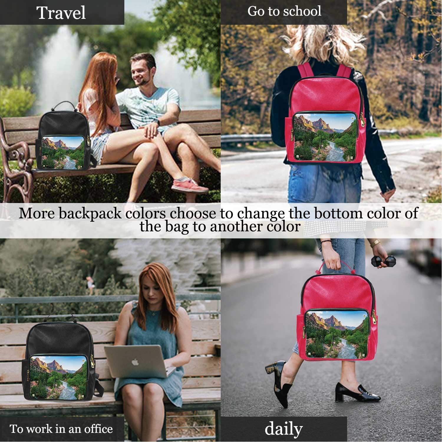 Pretty Zion National Park on Sunny Day,Leather Purse Bag Utah Fashion s for Women 13IN