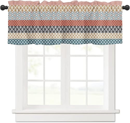 Cenefas bohemias para ventanas, cortinas tribales a rayas, vintage, con bolsillo para barra, 1 panel, estilo bohemio, cortinas cortas para ventanas