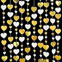 Vista 19 de Decoraciones para fiesta del Día de San Valentín, guirnalda colgante de papel en rosa intenso y blanco con forma de corazón, serpentina