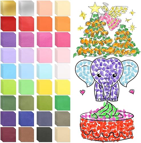 Jyongmer 10800 piezas de papel de seda cuadrados de 1 pulgada, 36 colores surtidos de papel de seda arcoíris para manualidades, álbumes de recortes,