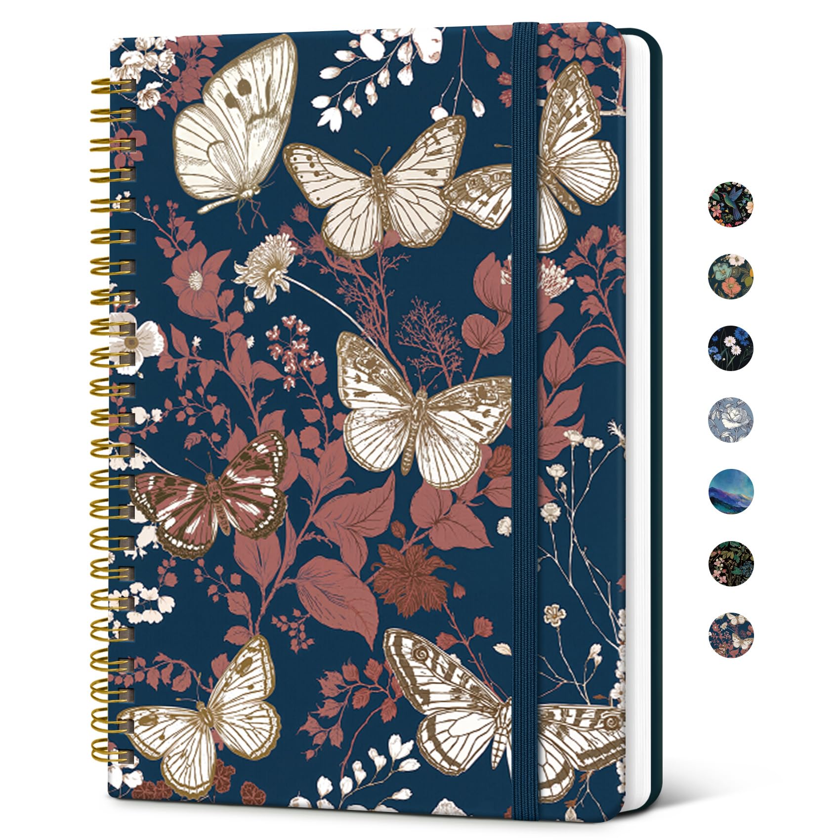 Taja Lined Spiral Journal Notebook for Women, A5 Cute College Ruled Hardcover Notebook for Work & Note Taking, Pretty Journal for Writing, 140 Pages, Golden Flutter