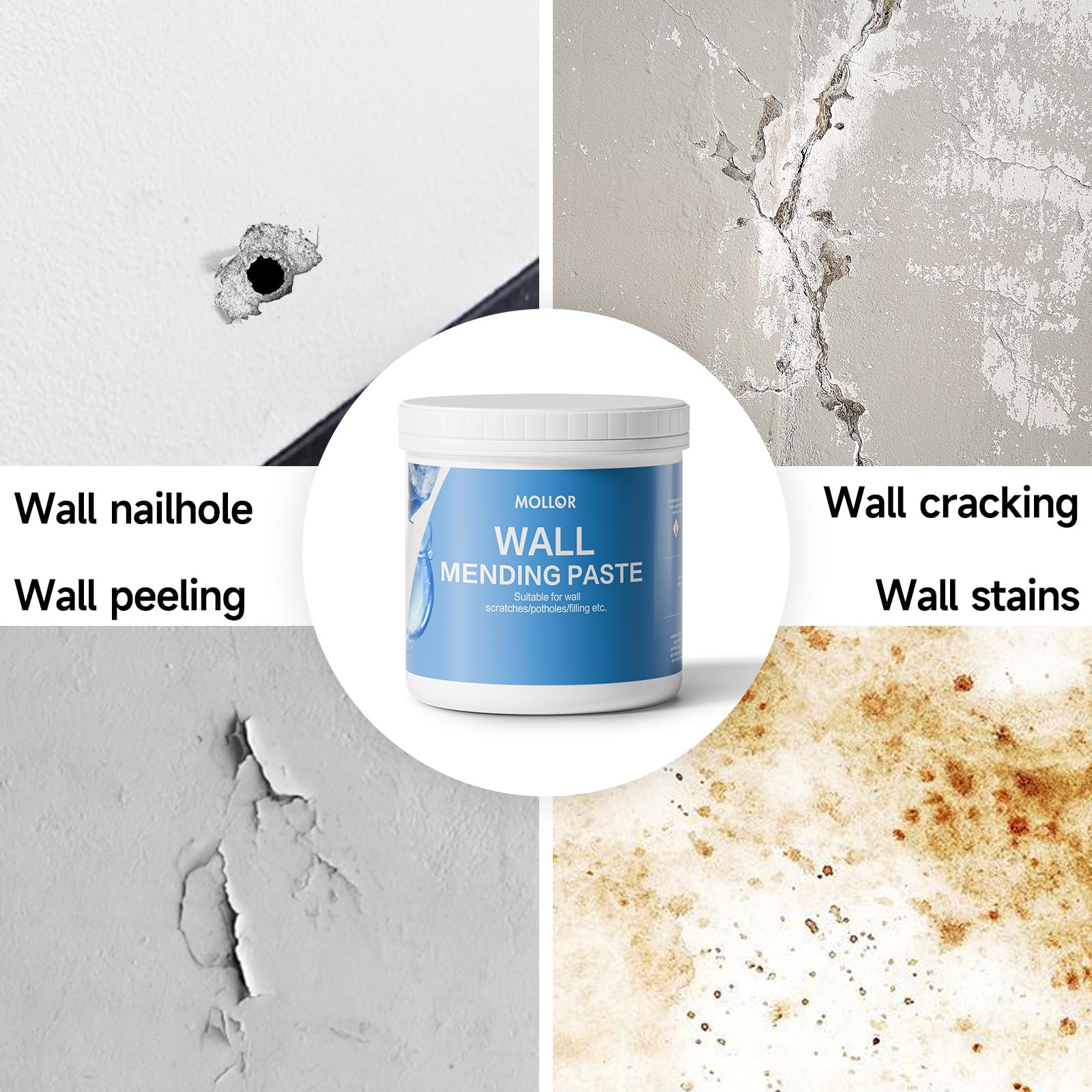Mollor Drywall Repair Kit, Wall Patch & Spackle Paste with Scraper, Quick & Easy Wall Mending Solution - Image 4