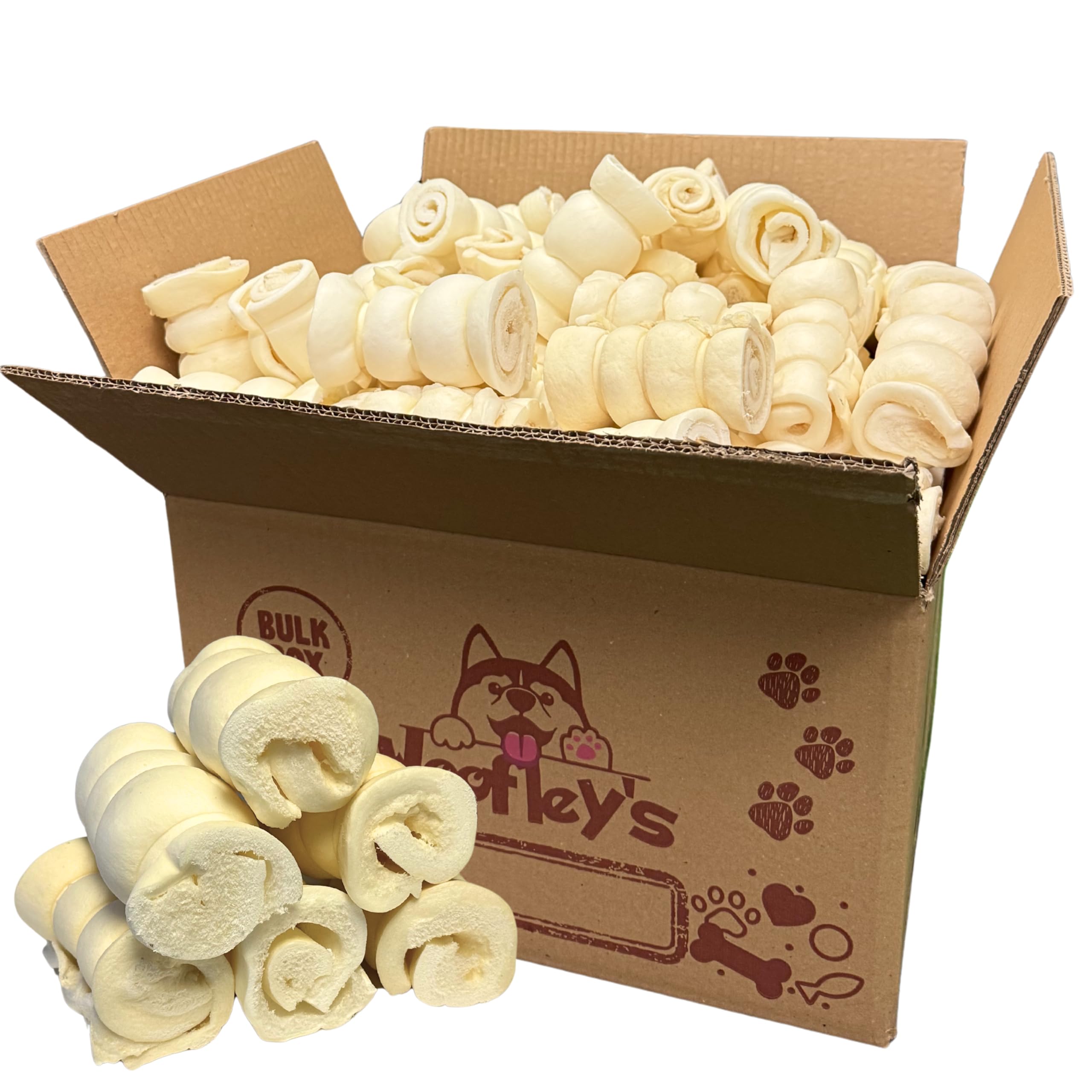 Woofley's 4" Buffalo Beef Cheek Roll -(50 Count)- Beef Cheek Rolls for Dogs - Long Lasting Natural Dog Chews