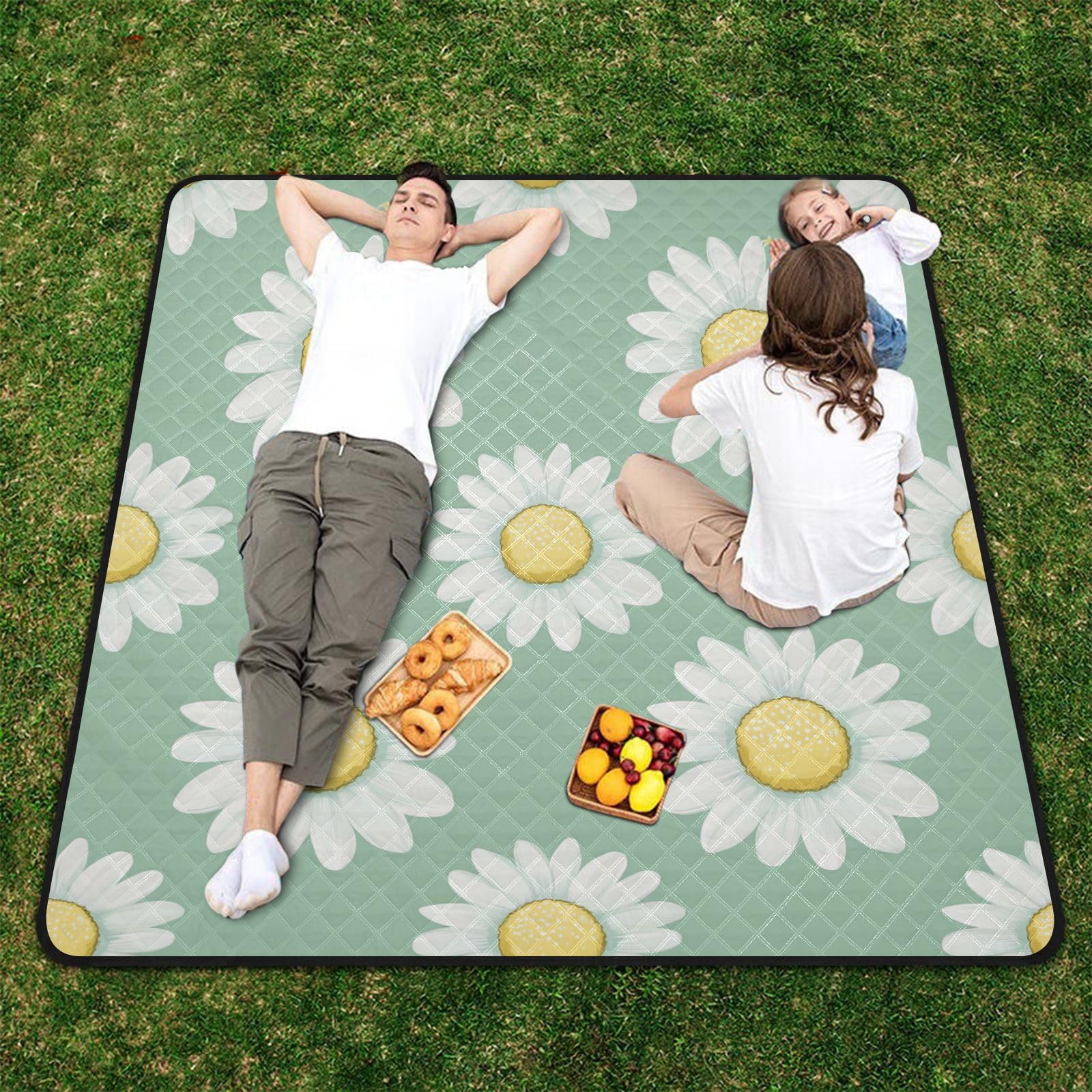 Biały Daisy Packable BlanketSoftOutdoorCamping Matfor Ground