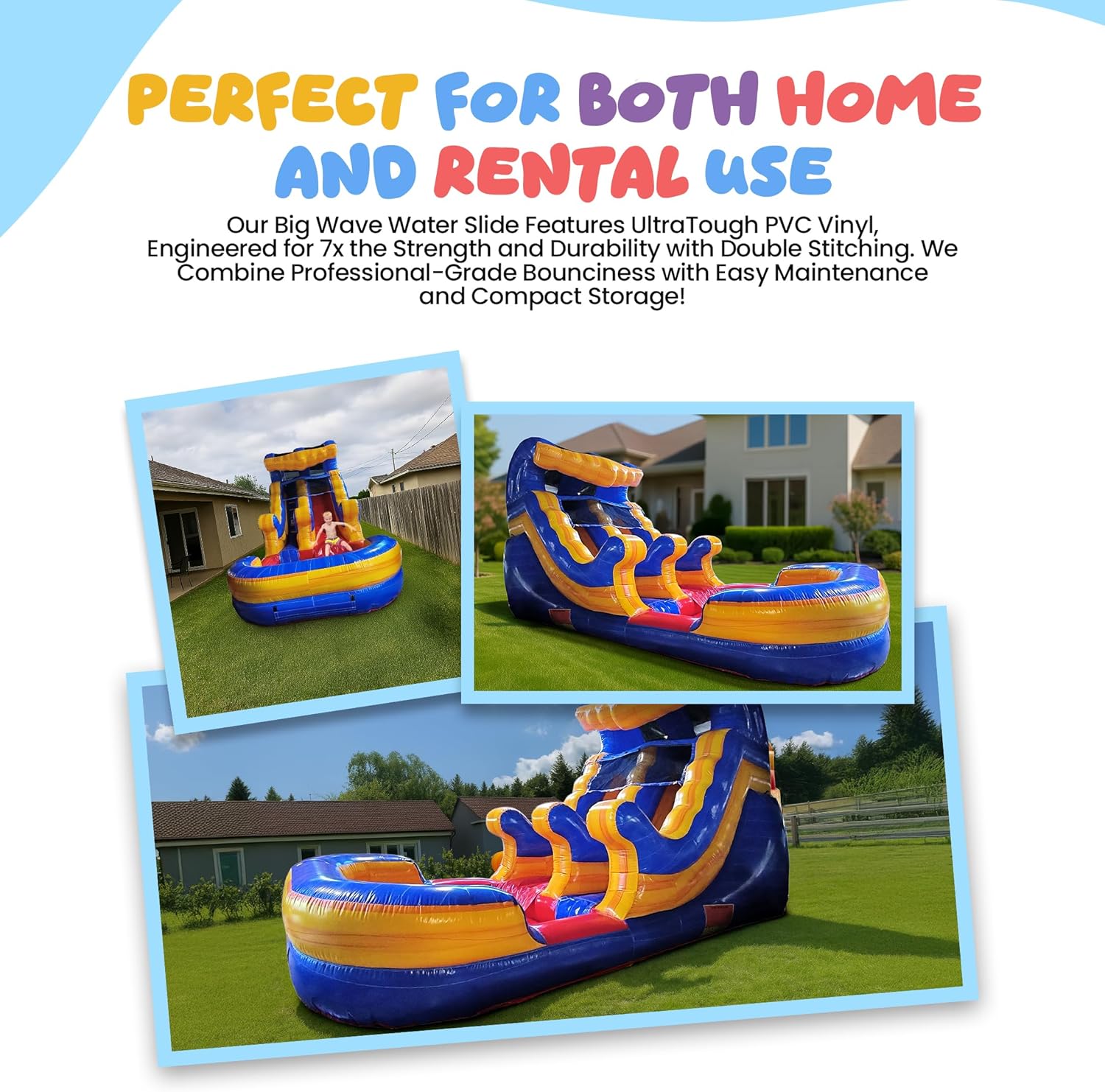 Blue Wave Inflatable Water Slide for Kids and Adults with Splash Pool, Commercial Grade Backyard Water Park with Slide, Outdoor Fun, Works with Water or Dry Play, 21ft x 9ft x 12ft - with Blower