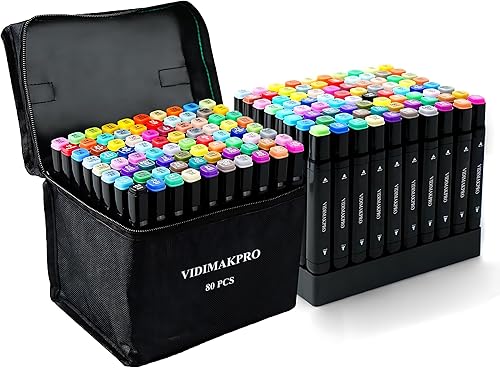 Marcadores de alcohol de 80 colores con base de doble punta para niños, estudiantes y adultos, cómics, bocetos, ilustración - Recargables