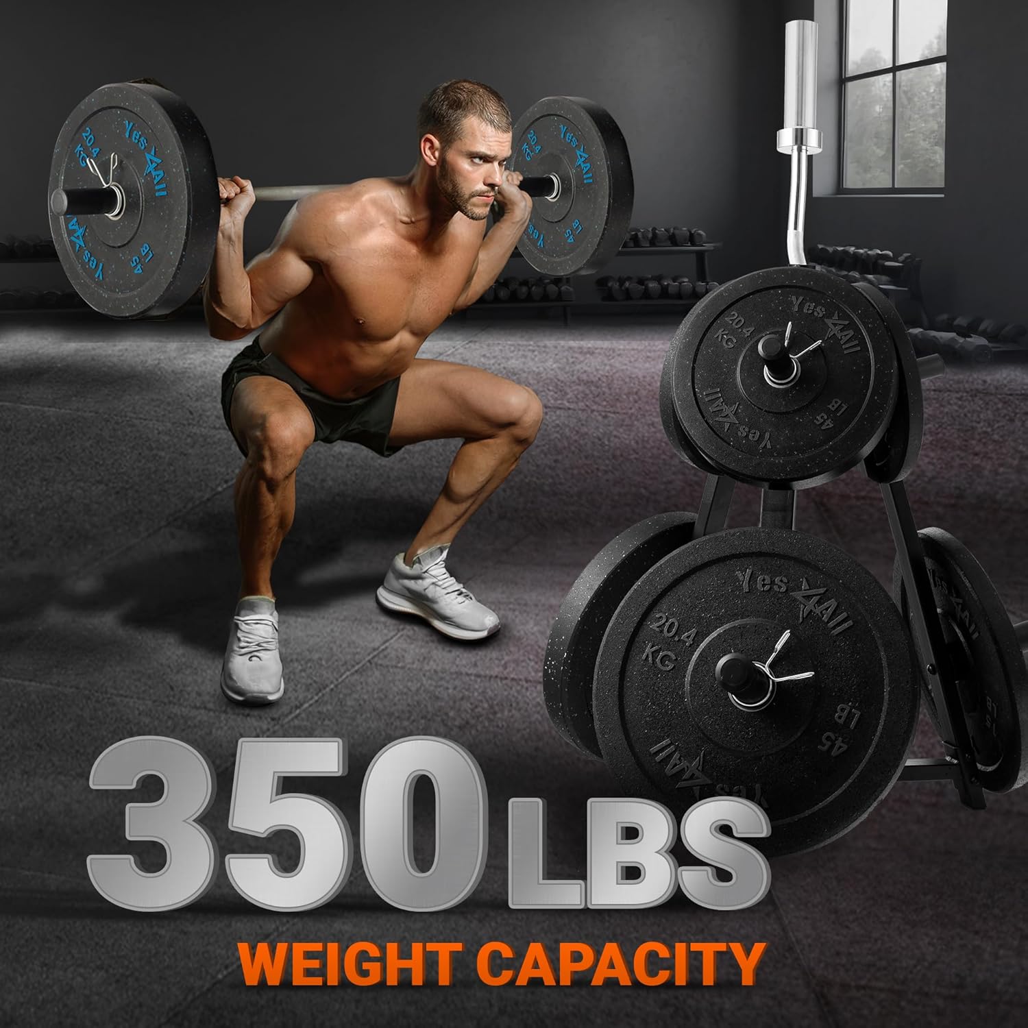 Yes4All 6-Pegs Olympic Weight Plate & 2 Barbells - Weight Plate Tree Holder & Vertical Barbell Storage Rack