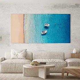 Quadro Decorativo para Sala Quarto Hall 100x50 Barcos Caribe Mar Horizontal Grande Decoração Parede Tela
