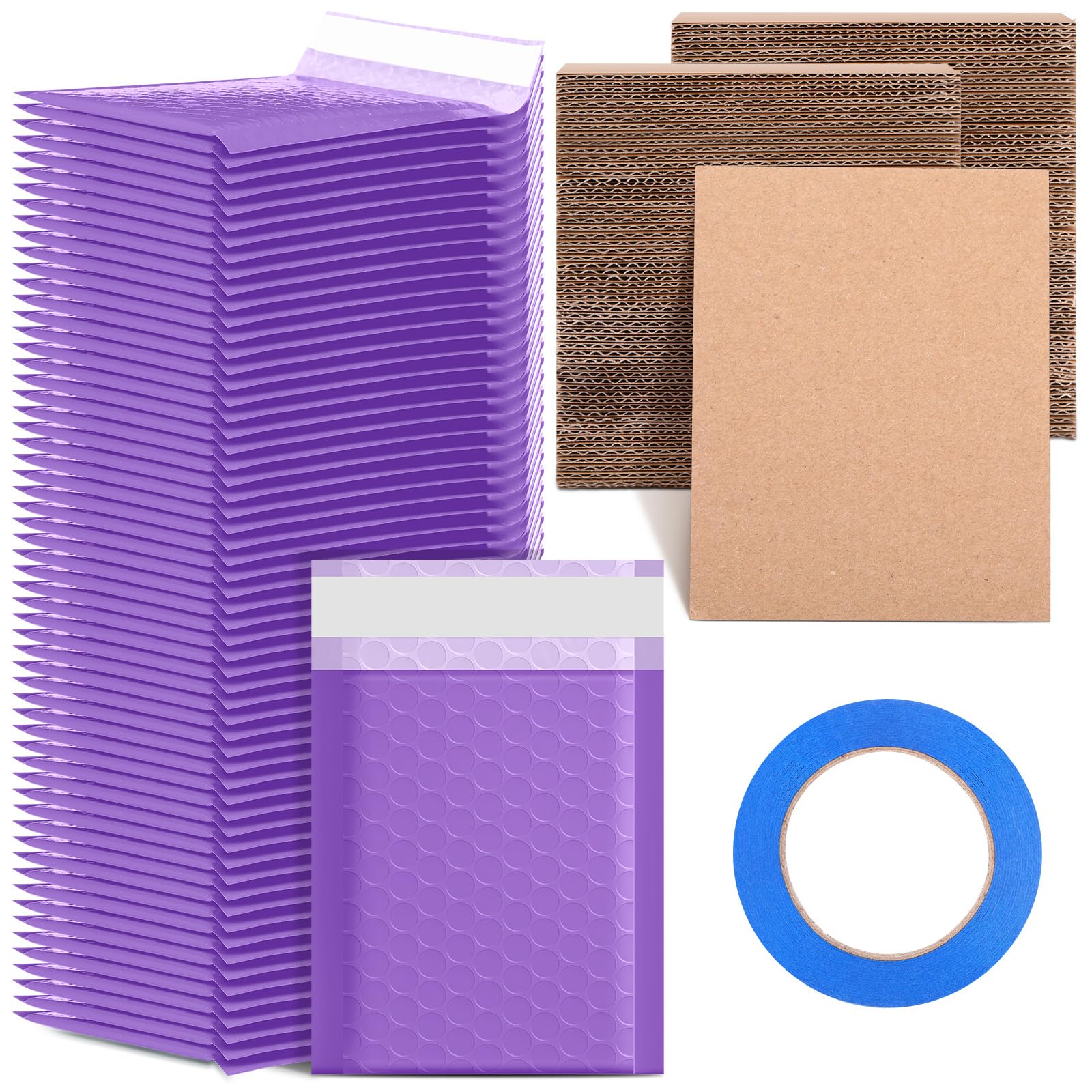 Tatuo 301 Pcs Trading Card Shipping Protector Set Include 200 Corrugated Cardboard Sheets Inserts 100 Poly Bubble Mailers Padded Envelopes and Masking