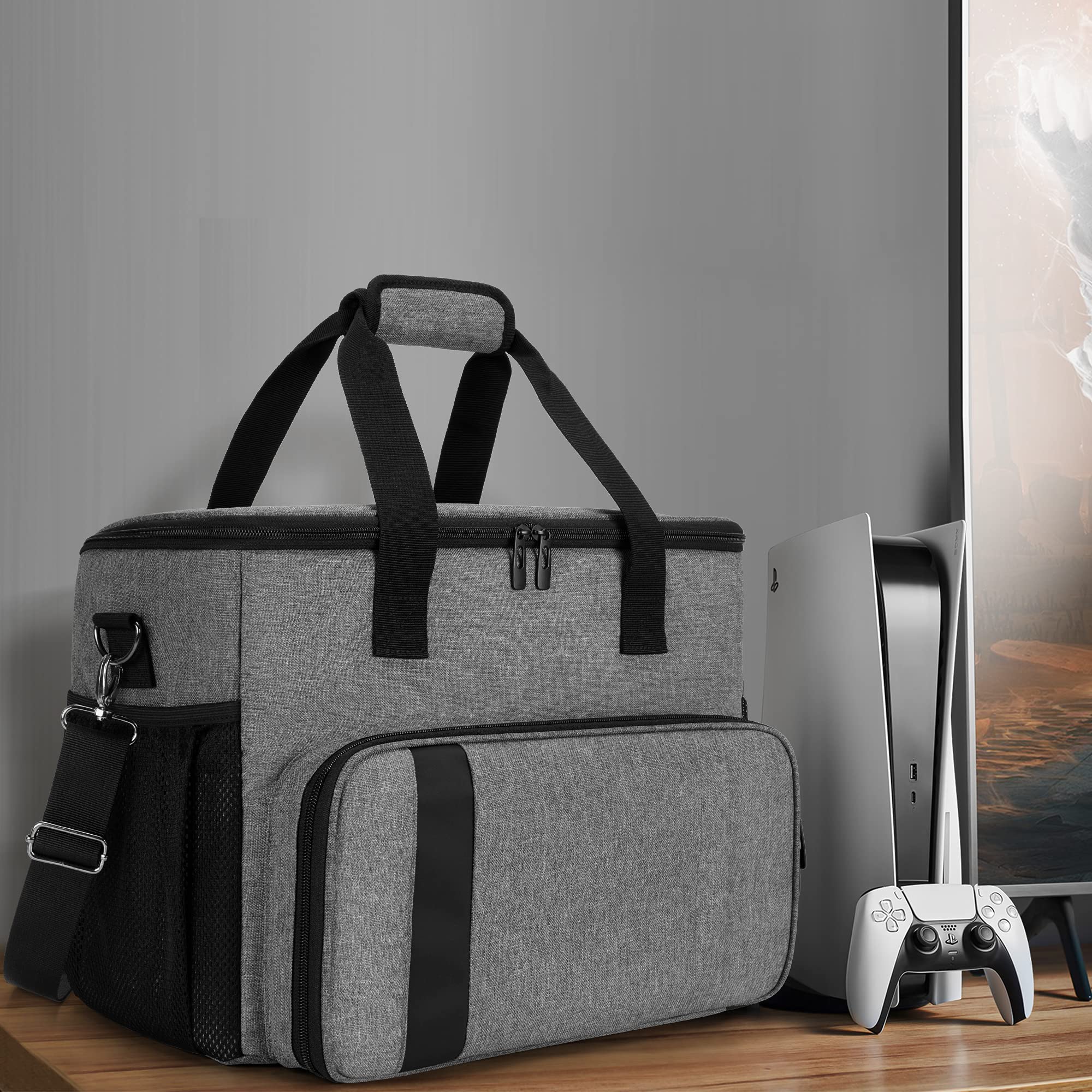 CURMIO Bolsa de Transporte Consola de Juegos Compatible con PS5/ PS4, Gris