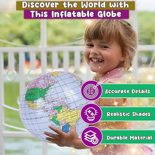 Miniatura 2 de Forest & Twelfth Globo mundial inflable de 16 pulgadas para niños, herramienta educativa divertida, utilizable como juguetes inflables de piscina o