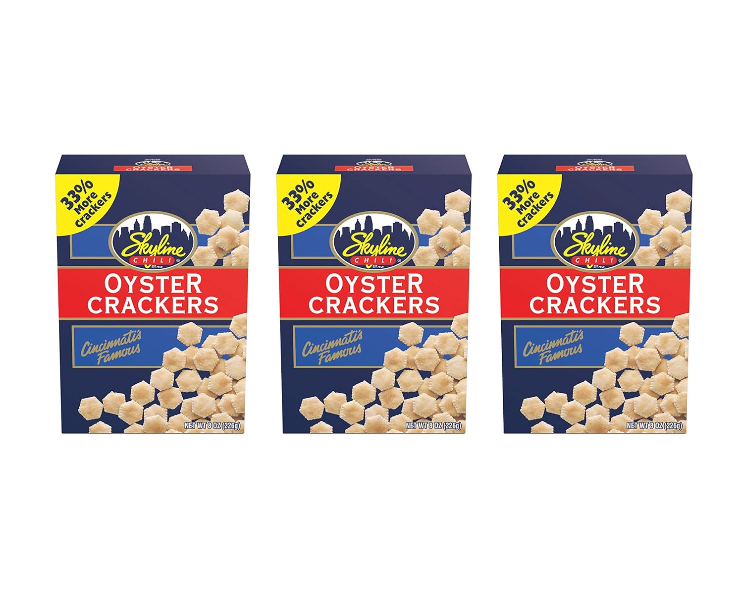 Skyline Chili Original Oyster Crackers - Crispy, Lightly Salted Snack Crackers, Perfect for Soup, Salads, Clam Chowder & More - 0g Trans Fat, No Preservatives, 8 oz, Pack of 3