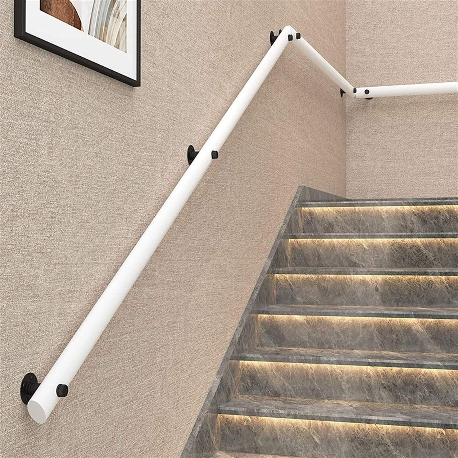 Main courante en bois blanc noble avec support métallique design pour intérieur