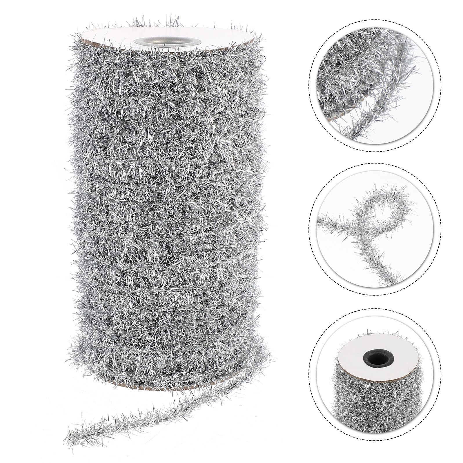 Gatuida Guirnalda de Oropel Navideño Plateado 1 Rollo de Espumillón Metálico Fino para Decoración de Árbol de Navidad Fiestas y Bodas Tira Ligera y Fácil de Colgar
