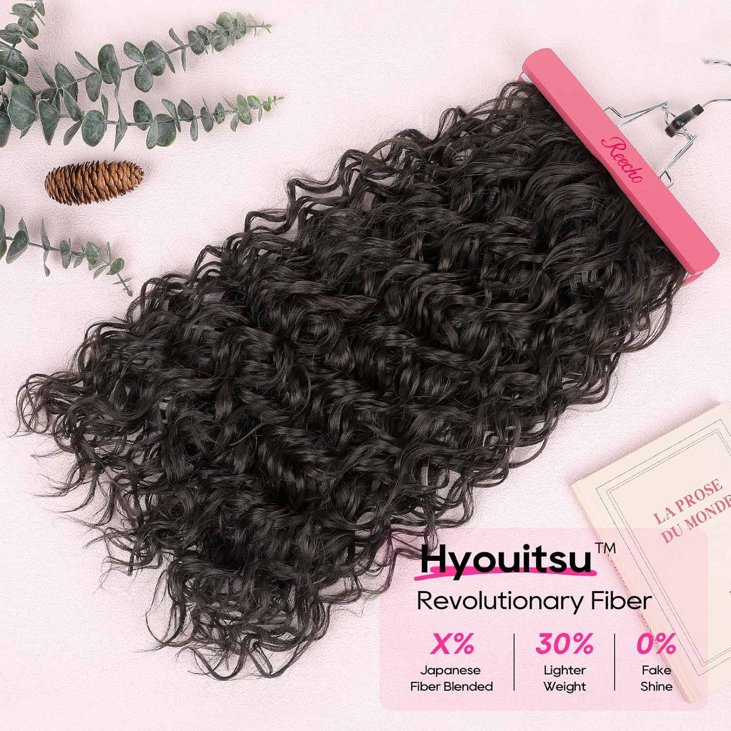 REECHO Curly Clip in Hair Extensions, 4PCS 24 inch Long Hair Extensions Clip ins Lace Weft Natural Hairpieces for Women Daily, Black Brown - Image 3
