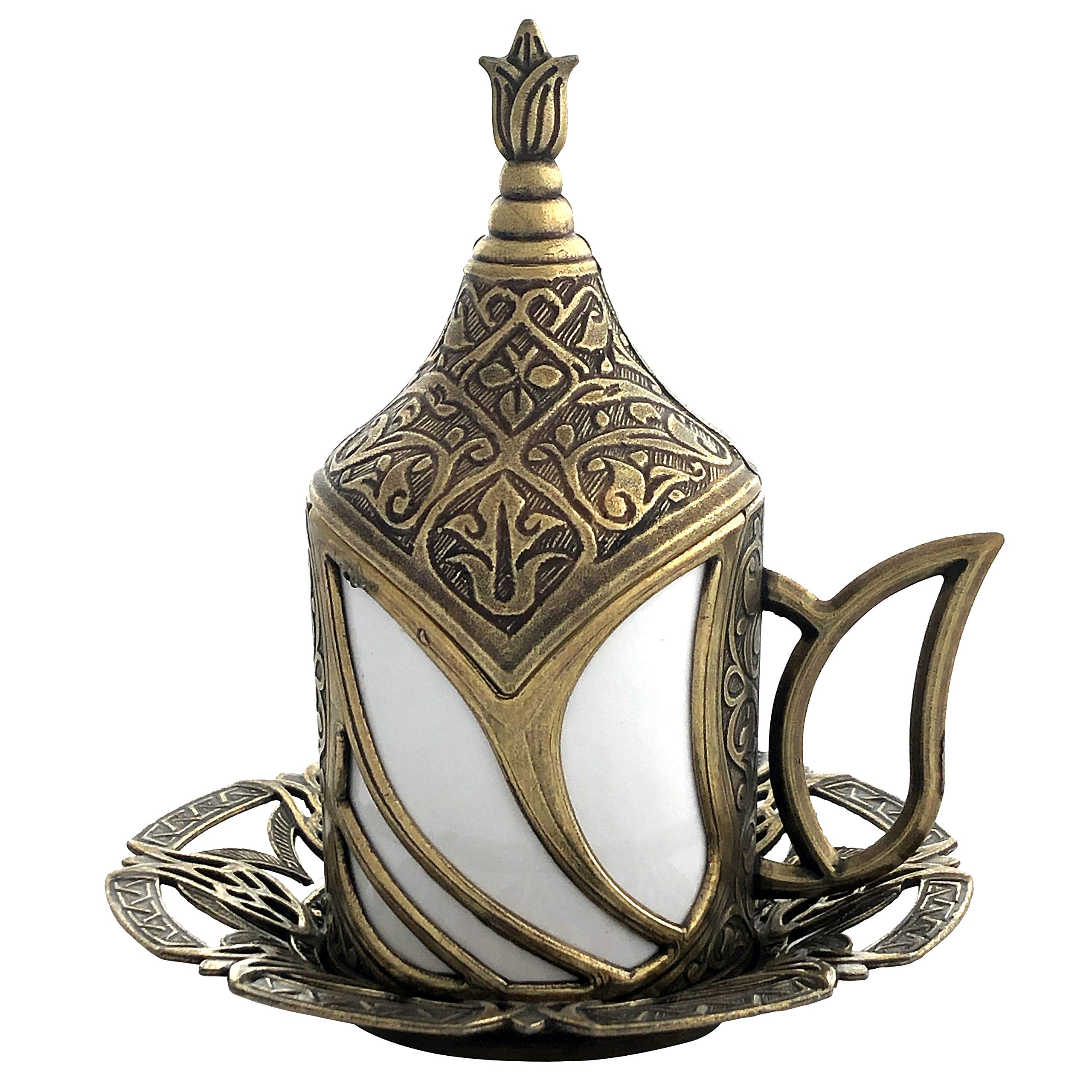 Turkish Coffee Cup Tulip Design - Espresso Demitasse Cup with Saucer and Lid