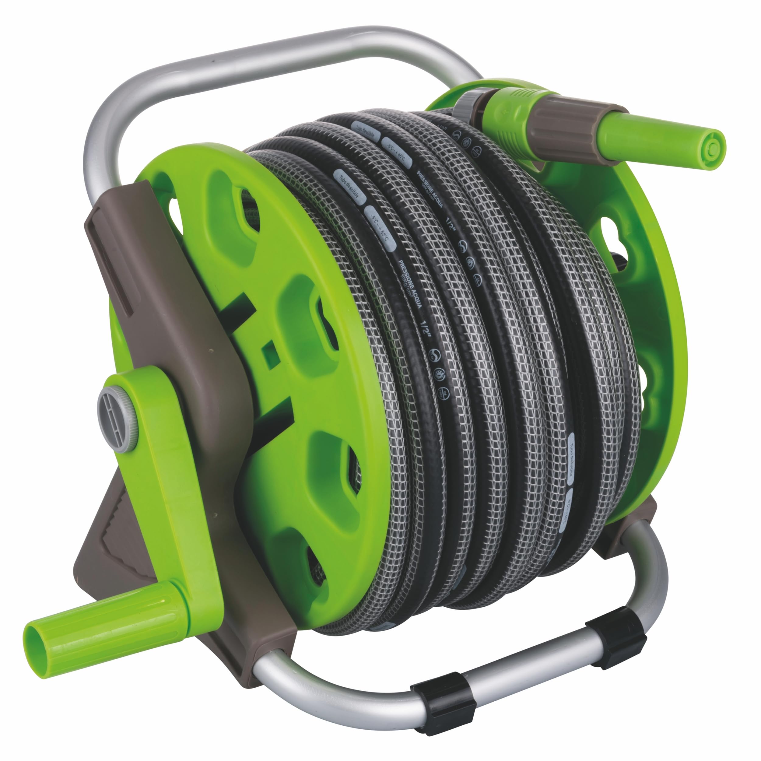 Set de tuyau d'arrosage avec enrouleur de tuyau 20 m, lance de pulvérisation réglable, Esté